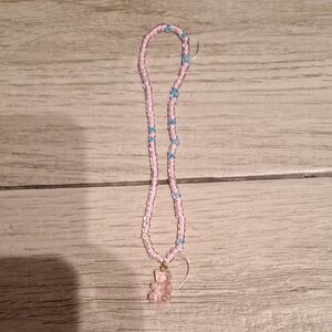 🦔Pink and Blue Beaded Kids Necklace with Bear Charm💘